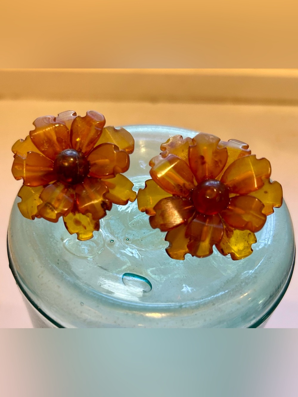 Vintage Baltic Cut Flower Pierced Earrings